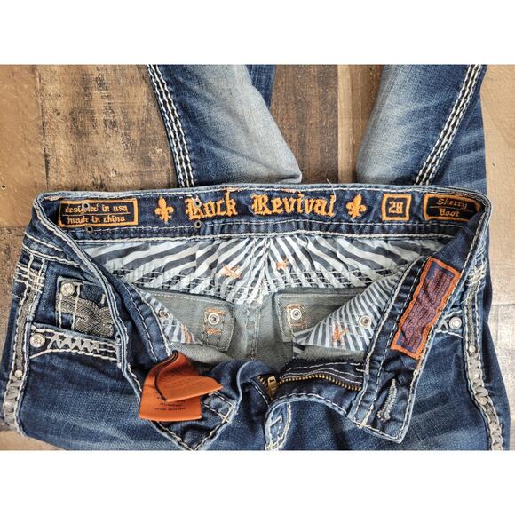 Rock Revival Sherry Boot‎ Jeans Womens 28 Dark Wash Blue Denim Sequin Rhinestone - Picture 3 of 8